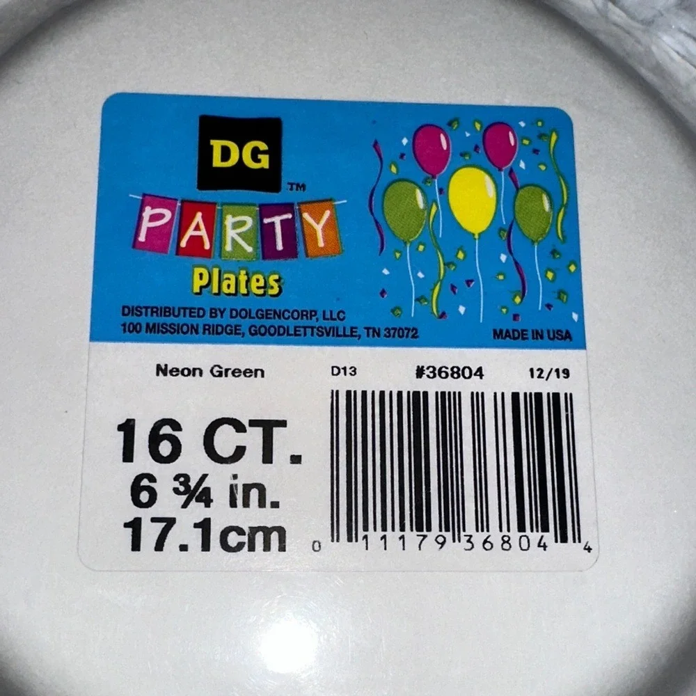 DG Party Plates Neon Green 16 Count 6.75 Inch Round Disposable Paper Plates